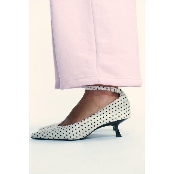 ZARA POLKA DOT LEATHER AND SHEEPSKIN HEELED SHOES - Picture 3 of 6